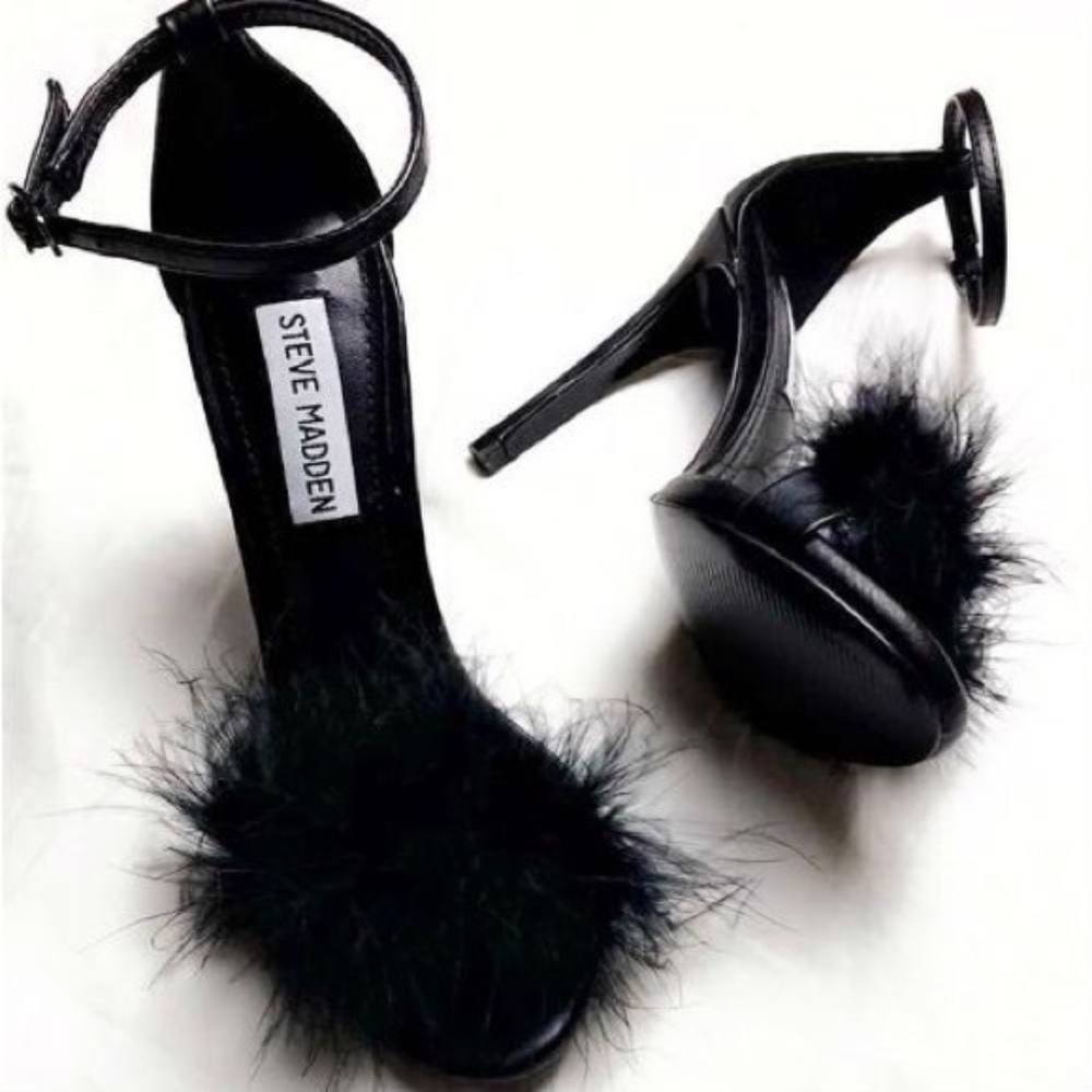 SteveMadden fluffy black heels